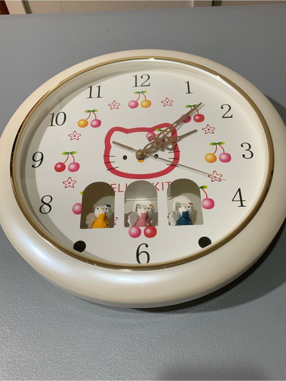 Hello Kitty Cherry Clock with Pink and Gold Accents